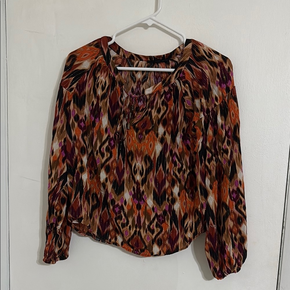 Jane and Delancey Orange Black Graphic Long Sleeve Blouse